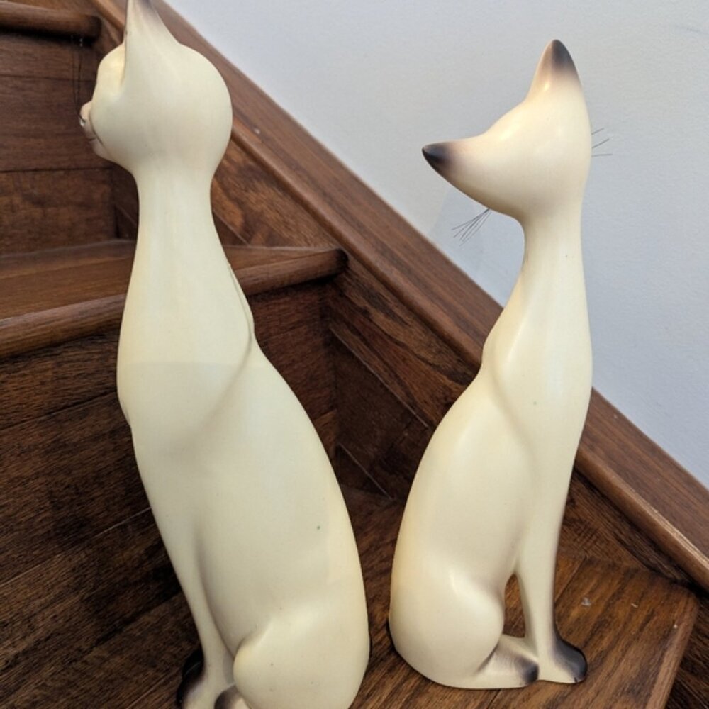 Vintage Norcrest Japan Siamese Long Neck Cats 1950s Tall Porcelain Cat Figurines - Picture 6 of 14